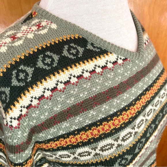 🐶Hasting & Smith Green patterned V-neck wool blend sweater size L women’s - Picture 4 of 9